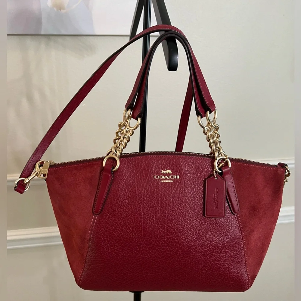 Coach Small Kelsey Chain Satchel In Red Pebble Leather and Suede ♥️ AUTHENTIC! 🥰
